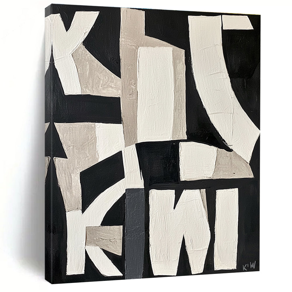 Monochrome Geometric Abstract Painting for Industrial Lofts GAB0773