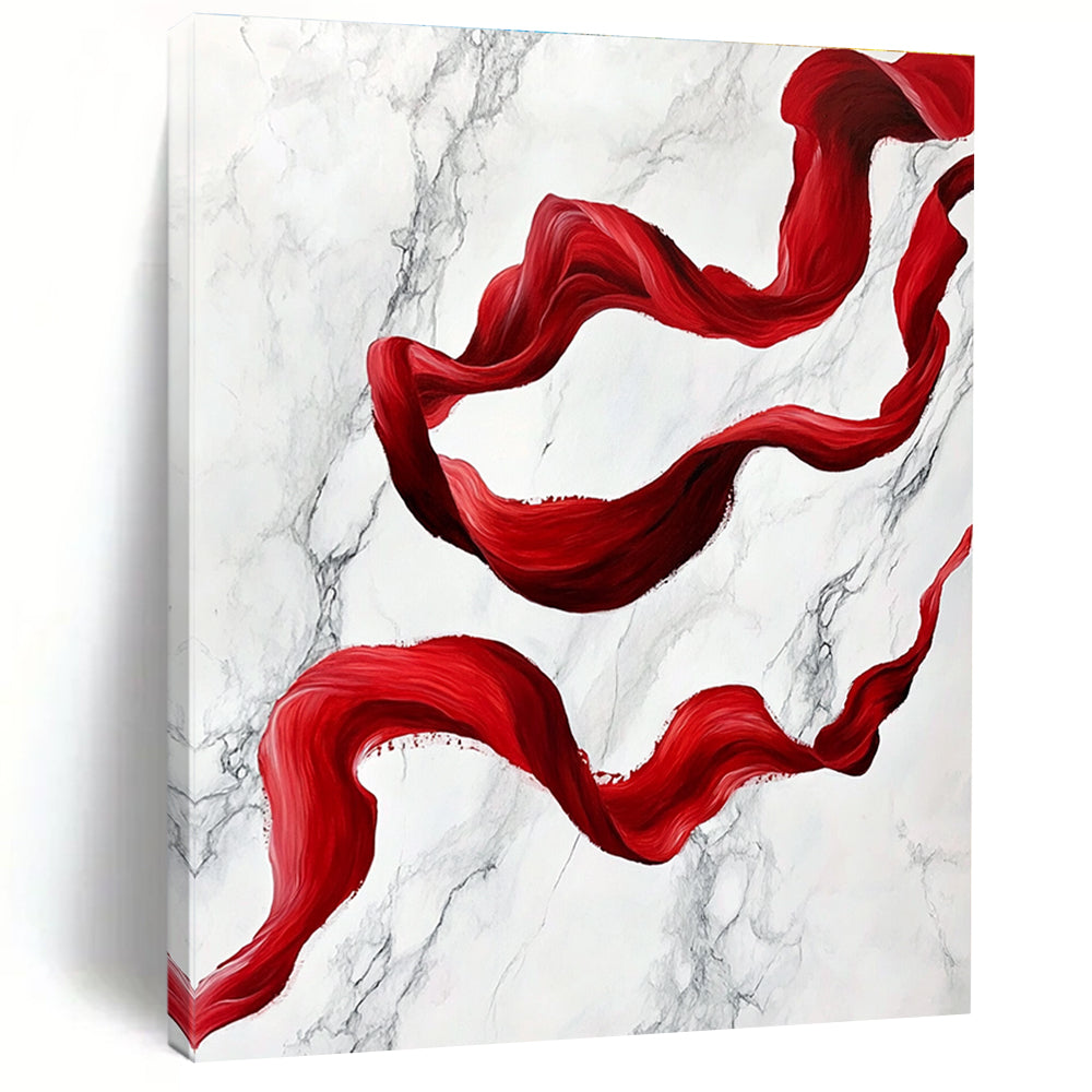 Red Ribbon on Marble Abstract Painting for Luxurious Spaces GAB1459