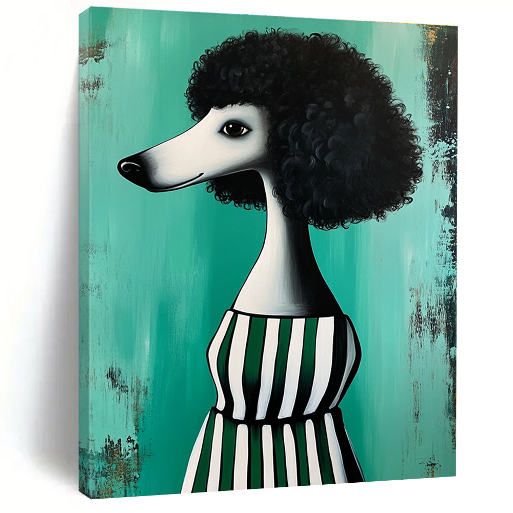Poodle in Striped Dress Abstract Painting of Quirky Fashion GAB0133