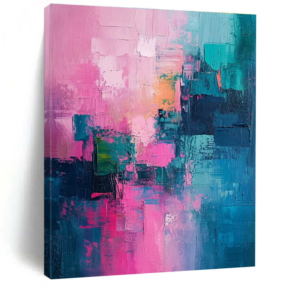 Soft Pink and Teal Abstract Painting for Bedroom Retreats HENG061
