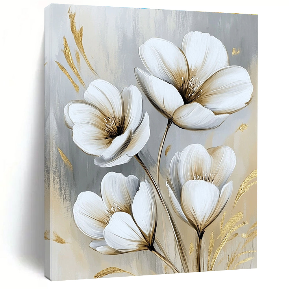 White Flowers with Gold Luxe Abstract Painting for Glamorous Interiors GAB1524