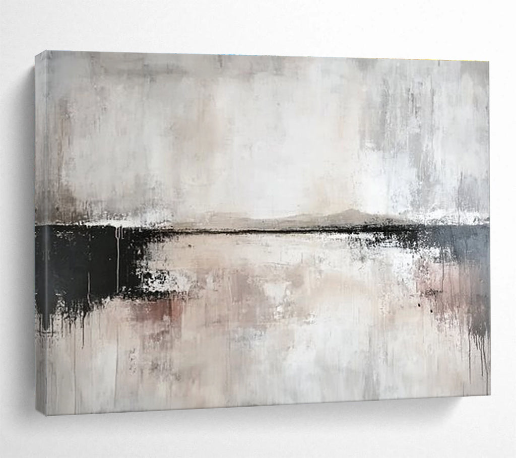 Grayscale Landscape Abstract Painting with Moody Textured Depths ABS540