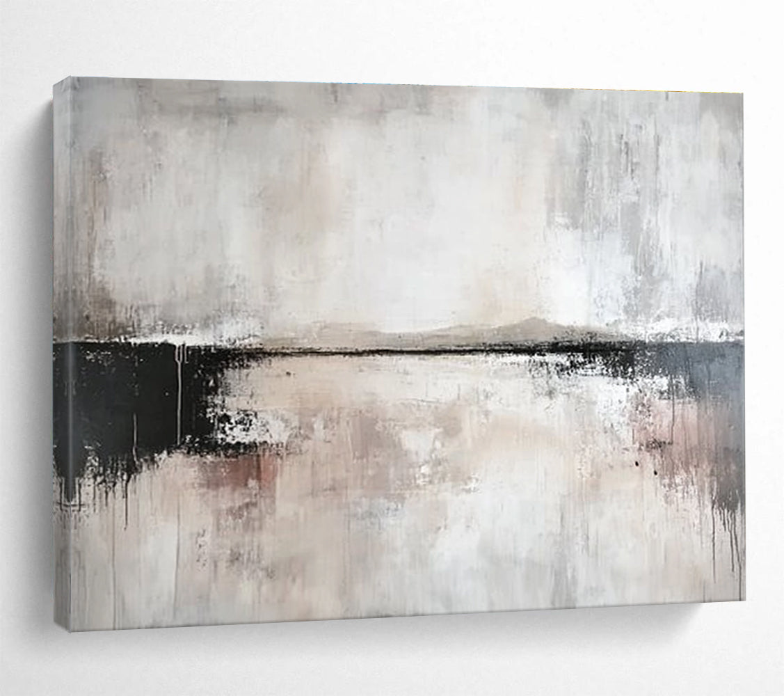 Grayscale Landscape Abstract Painting with Moody Textured Depths ABS540