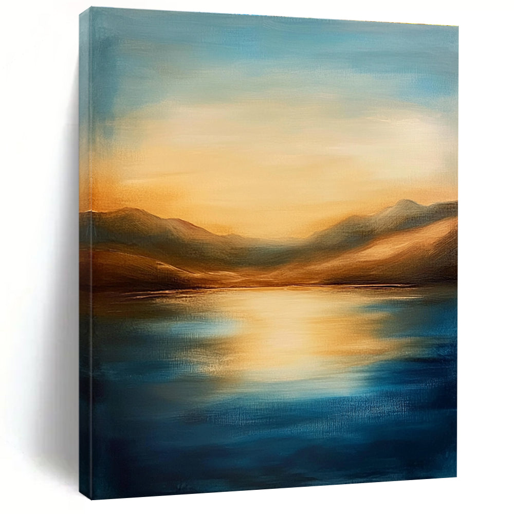 Golden Lake and Mountains - Majestic Landscape Abstract Art GAB0528