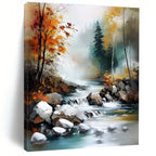 River in Autumn Forest Serene Landscape Abstract Painting GAB0326