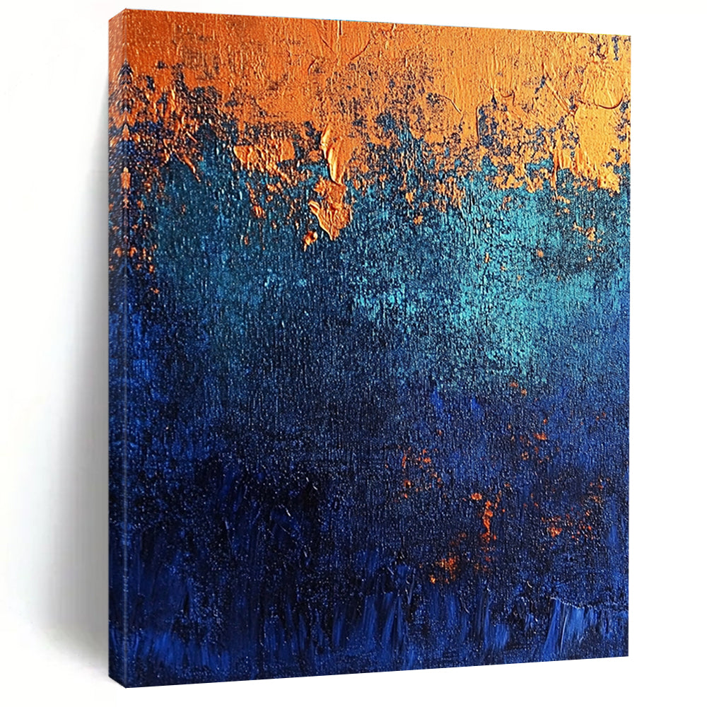 Blue Orange Textured Abstract Painting with Coastal Vibes WINK709