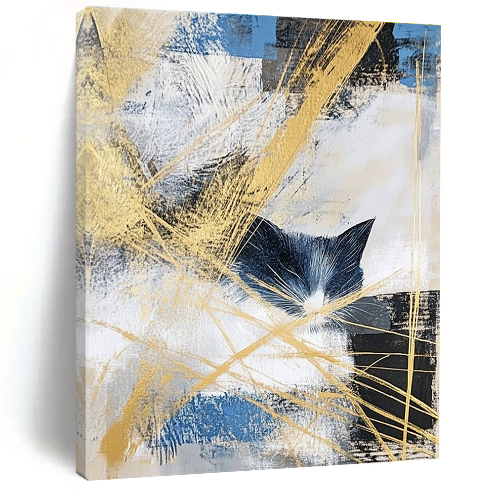 Abstract Cat Silhouette Painting with Golden Accents GAB0661