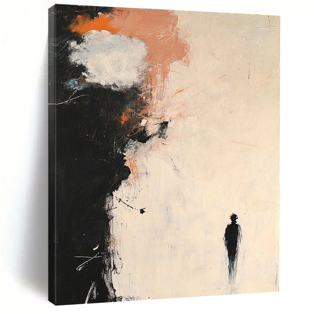 Thought - Provoking Solitary Figure Abstract Painting for Contemplative Spaces GAB0686