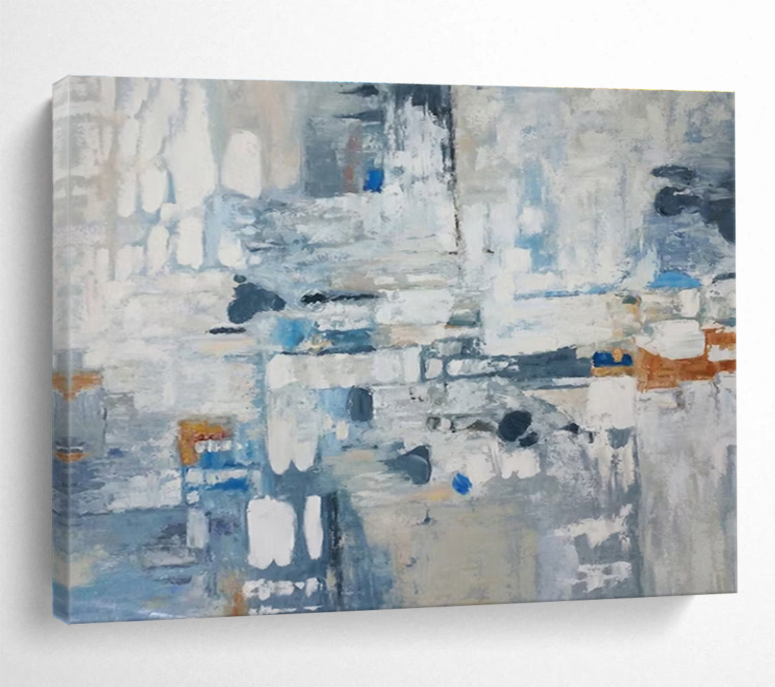 Blue - Toned Abstract Cityscape Painting for Corporate Spaces YHT017
