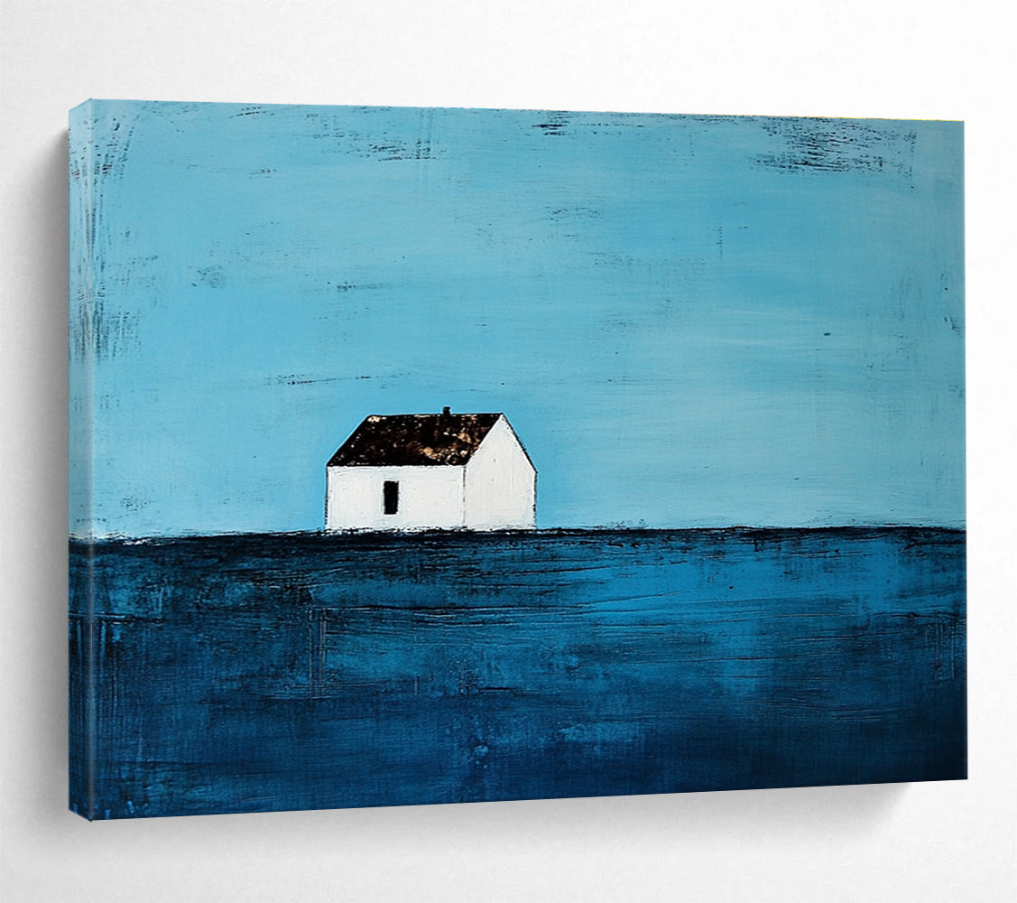 Serene Solitary House Art Capturing Peace and Contemplation in Minimalist Style Abstract Painting ABS144