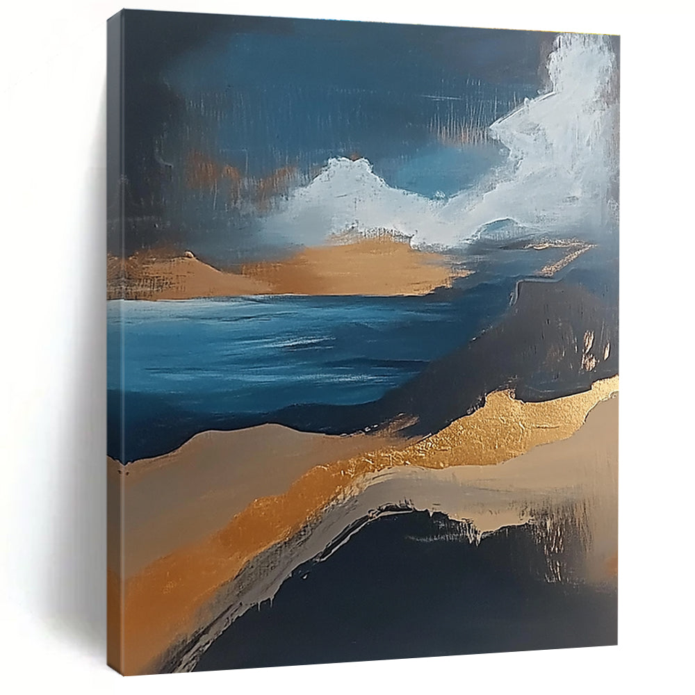 Abstract Seaside with Gold Accents Painting for Luxury Beachfront Residences GAB1123
