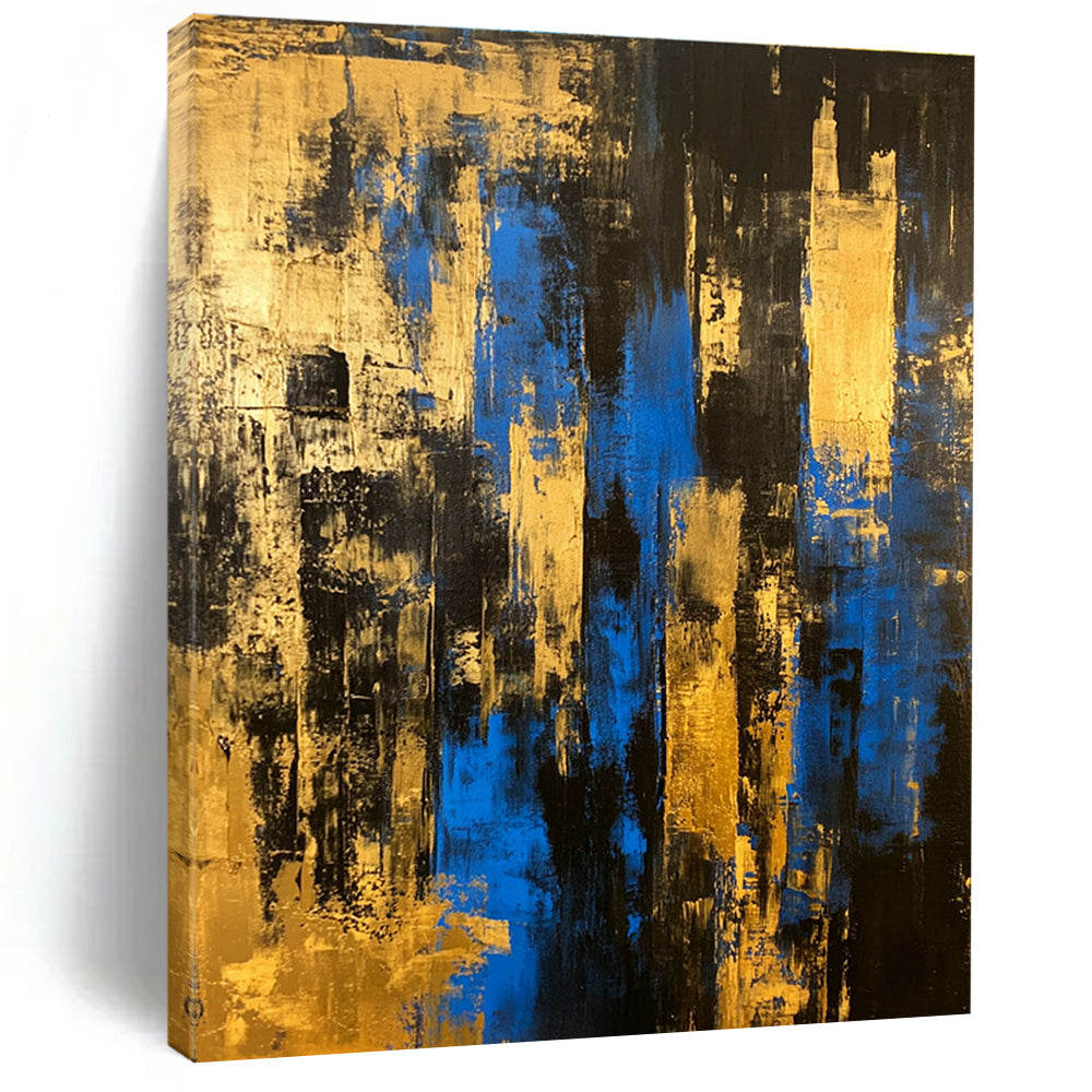 Blue - Gold Abstract City Painting with Urban Sophistication WINK397