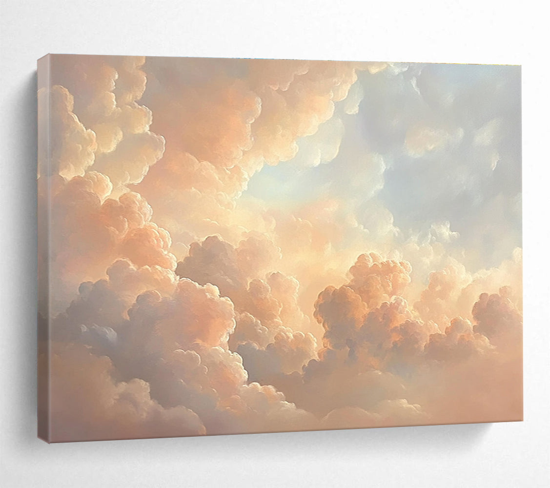 Fluffy Cloudscape in Peach Painting with Dreamy Serene Ambiance ABS564