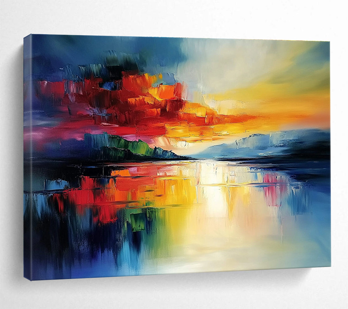 Color - Blocked Sunset Lake Abstract Painting ABS236