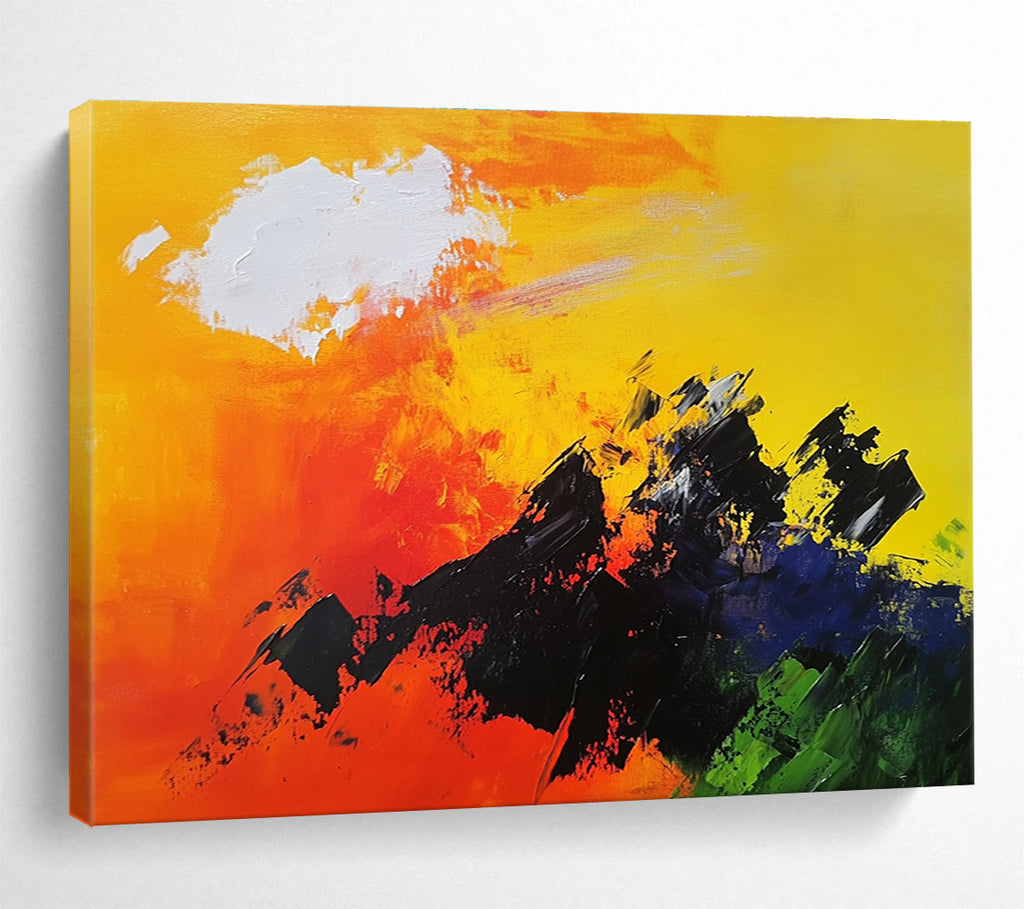 Bold Color Mountain Silhouette with Vivid Sky Abstract Painting ABS342