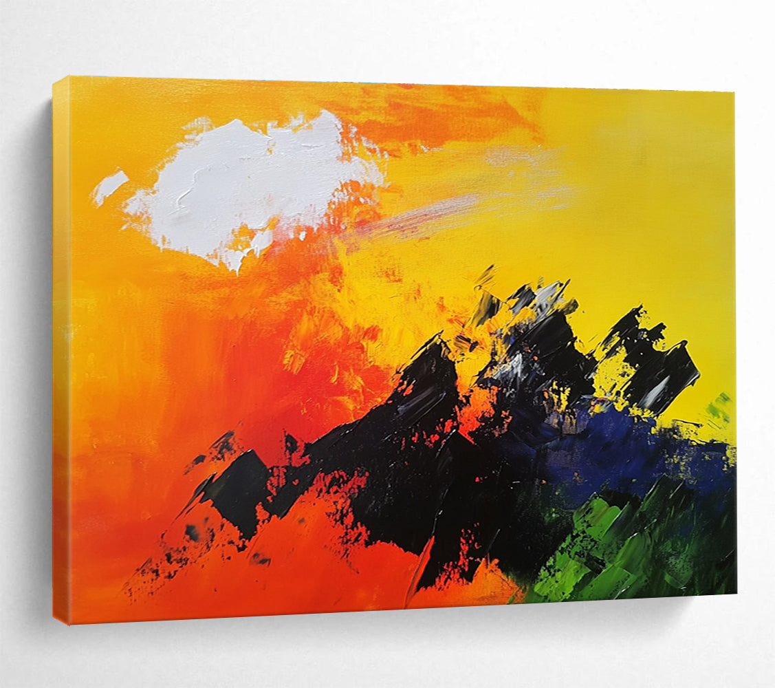 Bold Color Mountain Silhouette with Vivid Sky Abstract Painting ABS342