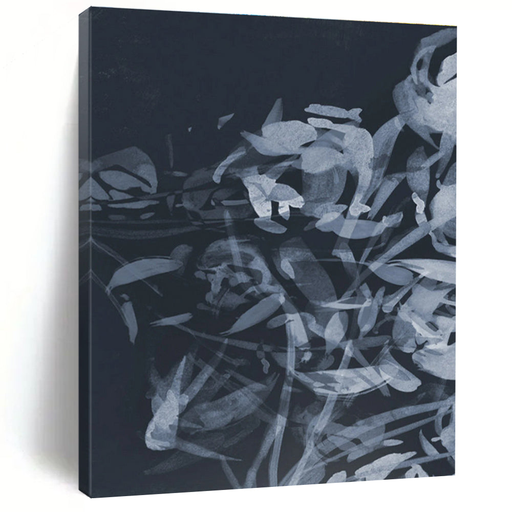 Elegant Monochromatic Floral Silhouette Abstract Painting for Sophisticated Spaces HENG240