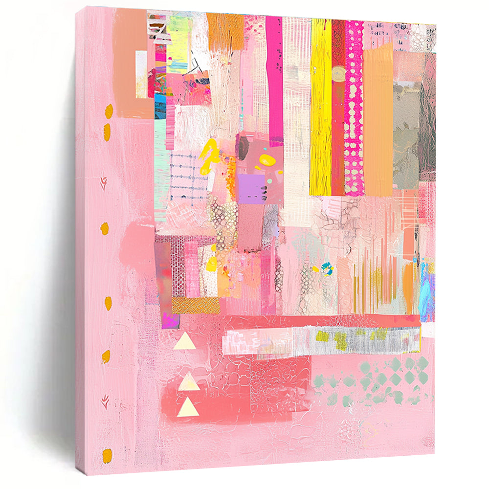 Pink Patchwork Collage Feminine Textile Abstract Painting GAB0244