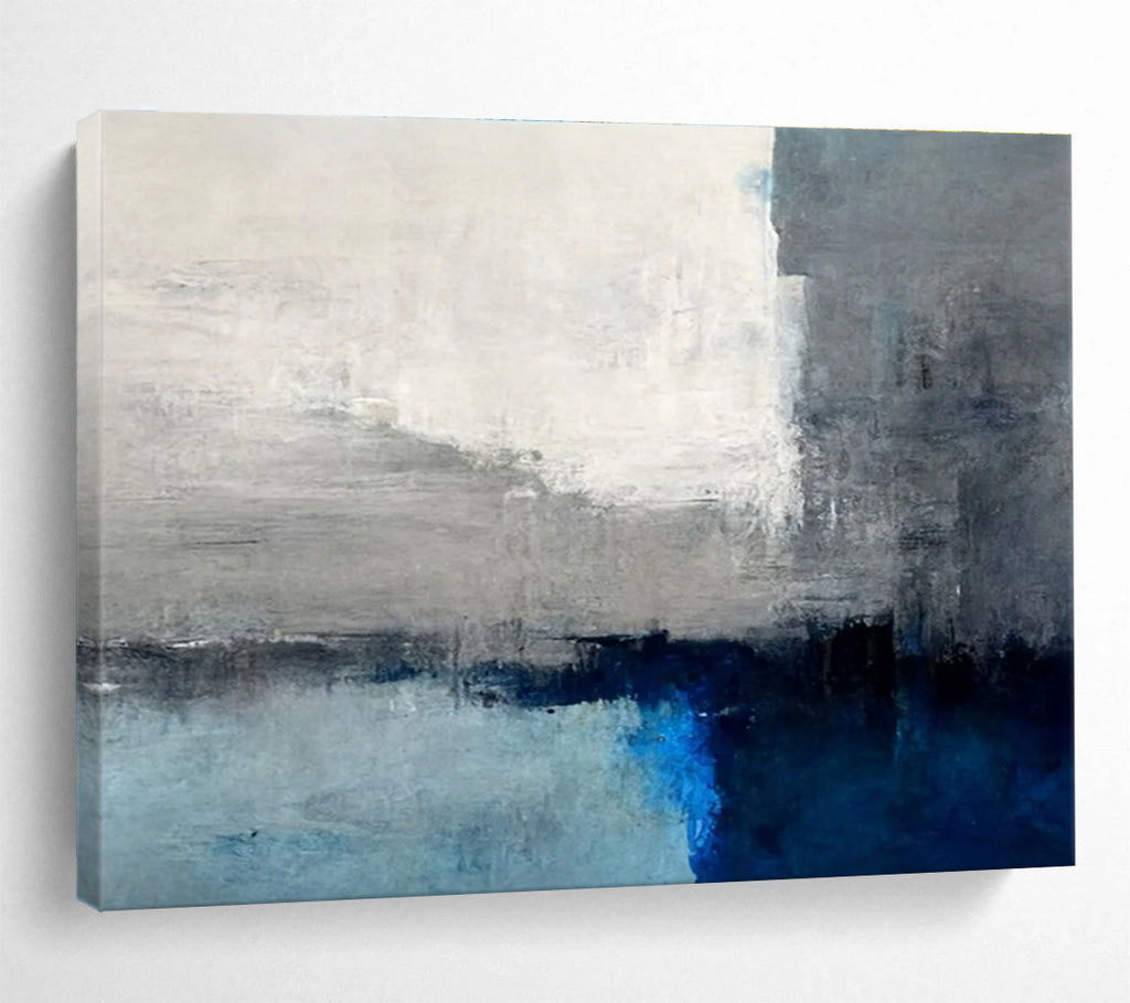 Grey - Blue Abstract Horizon Painting for Serene Spaces YHT073