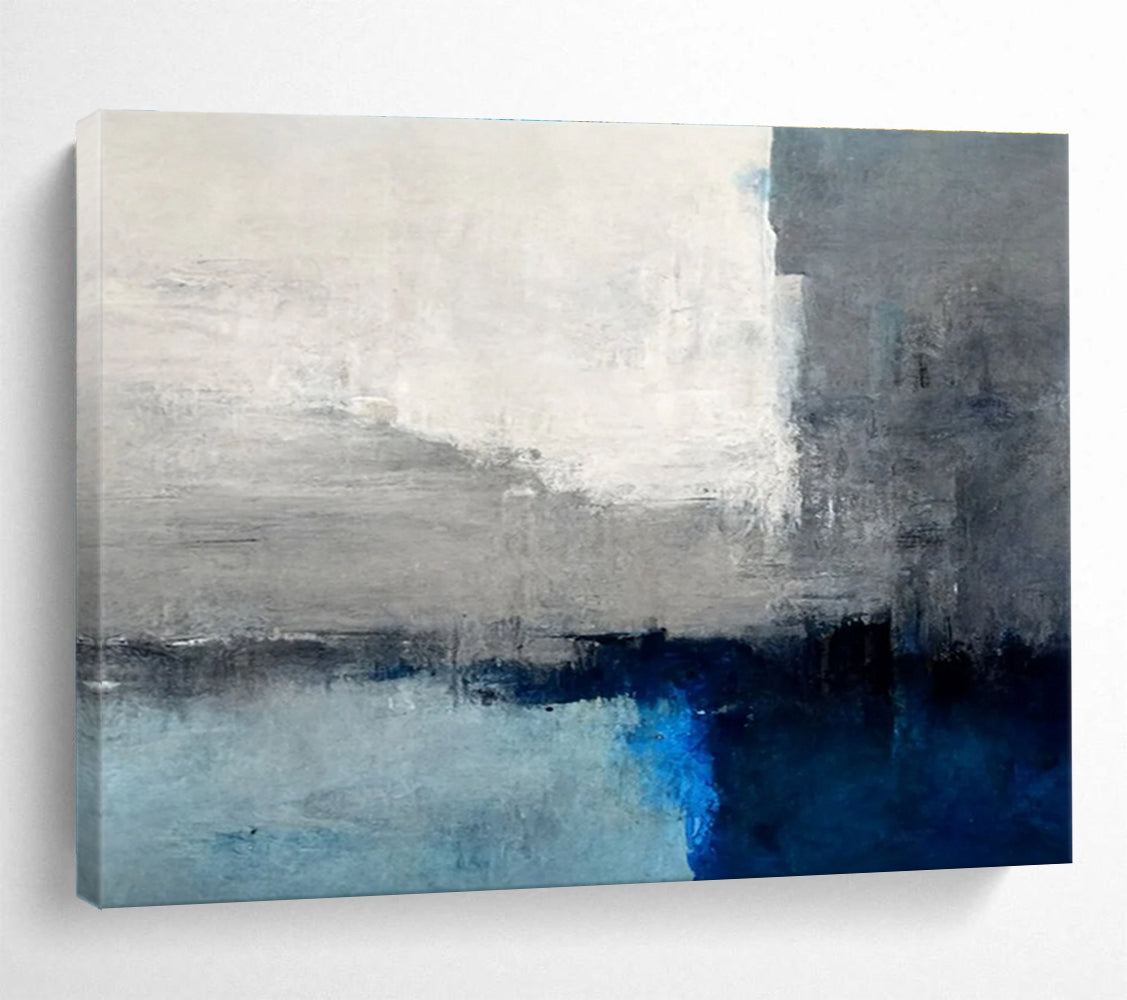 Grey - Blue Abstract Horizon Painting for Serene Spaces YHT073