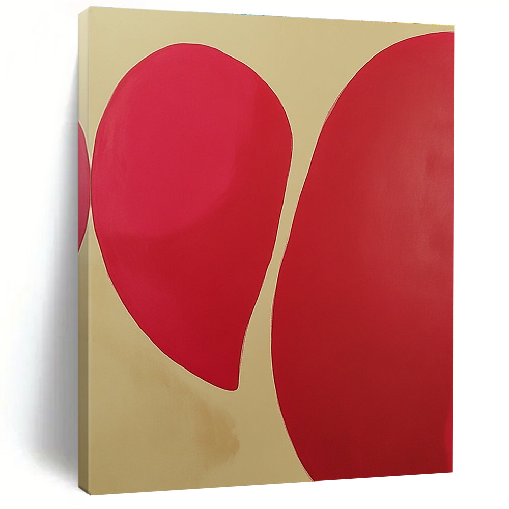 Geometric Red Shapes Abstract Painting on Beige GAB0674