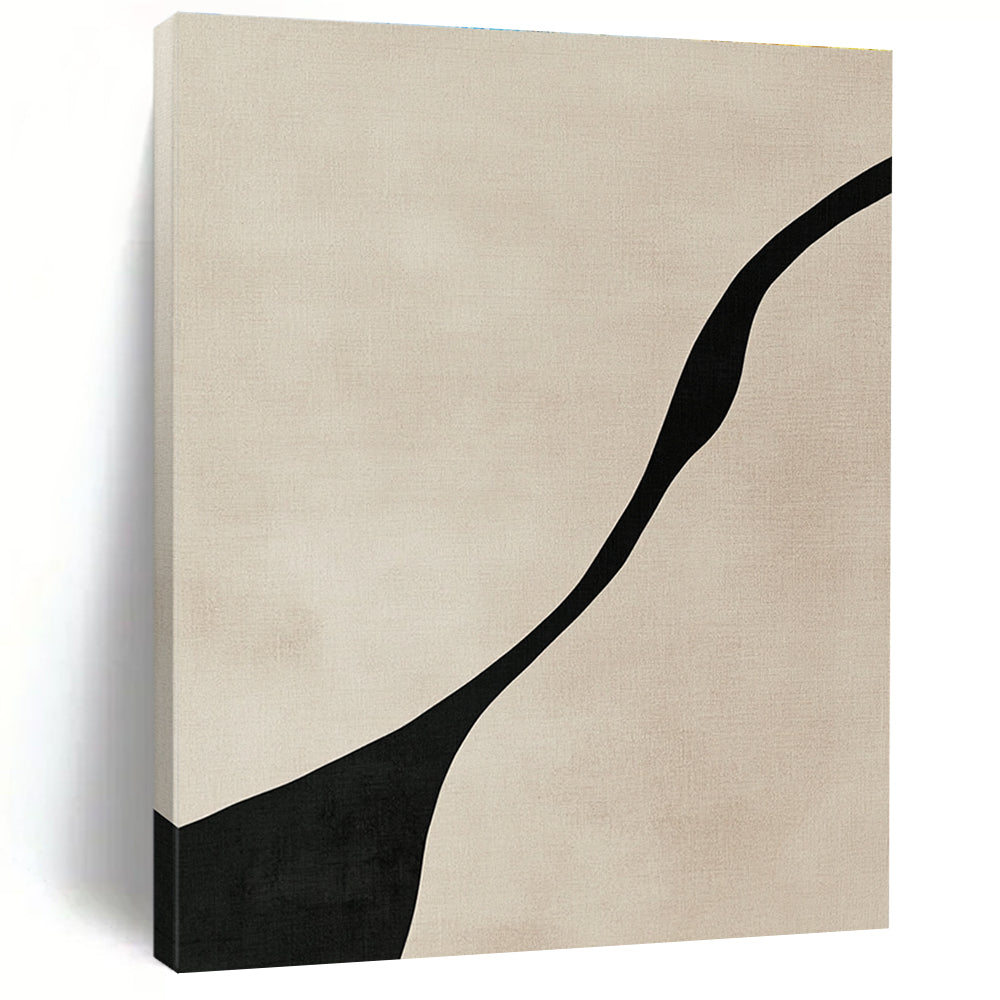 Curved Black Line Abstract Painting for Monochrome - Themed Hallways GAB1384