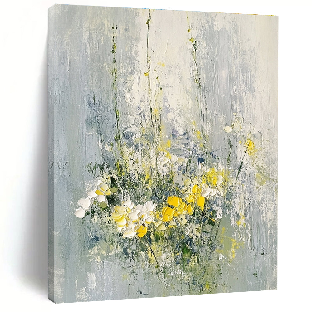 Yellow and White Flowers - Cheerful Floral Abstract Painting GAB0615