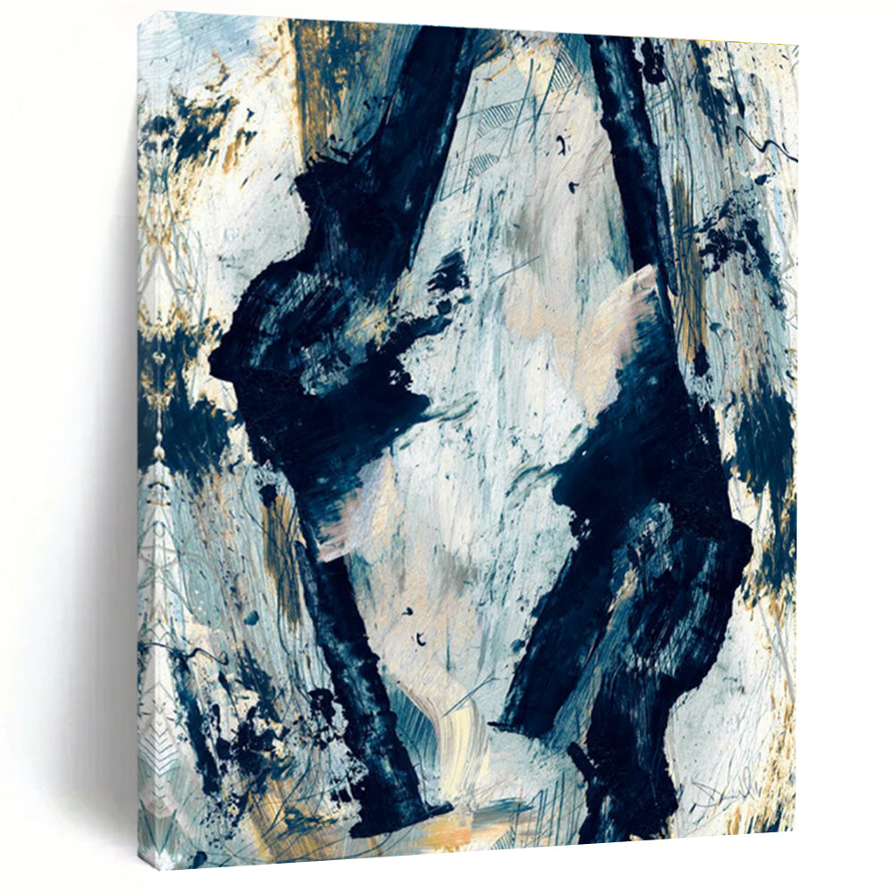 Dynamic Blue - Black Abstract Forms Painting for Dramatic Interiors HENG244