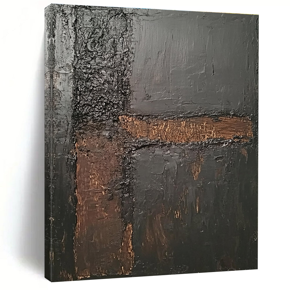 Dark Textured Geometry Abstract Painting with Industrial Elegance WINK088