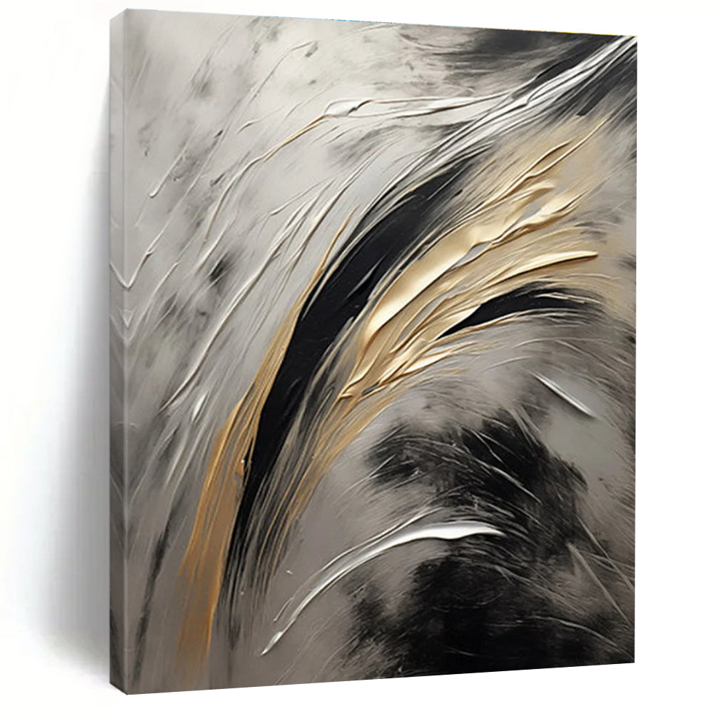 Silver - Gold - Black Abstract Painting for Luxury Home Interiors HENG126