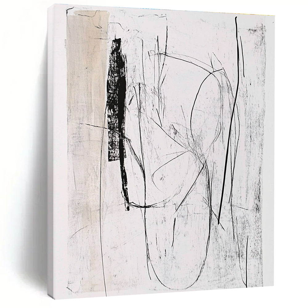 Black and White Sketch Abstract Painting of Minimalist Lines GAB0117