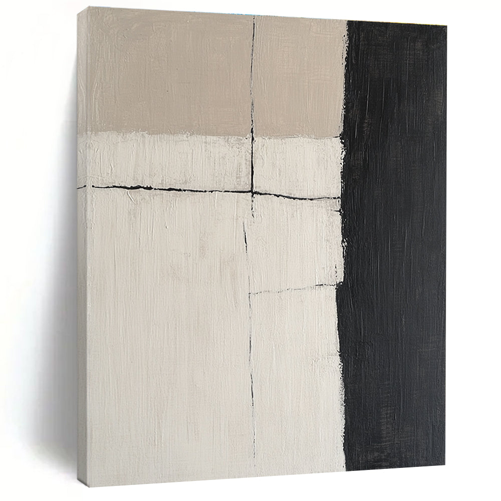 Beige and Black Grid Abstract Painting with Textured Surfaces WINK847