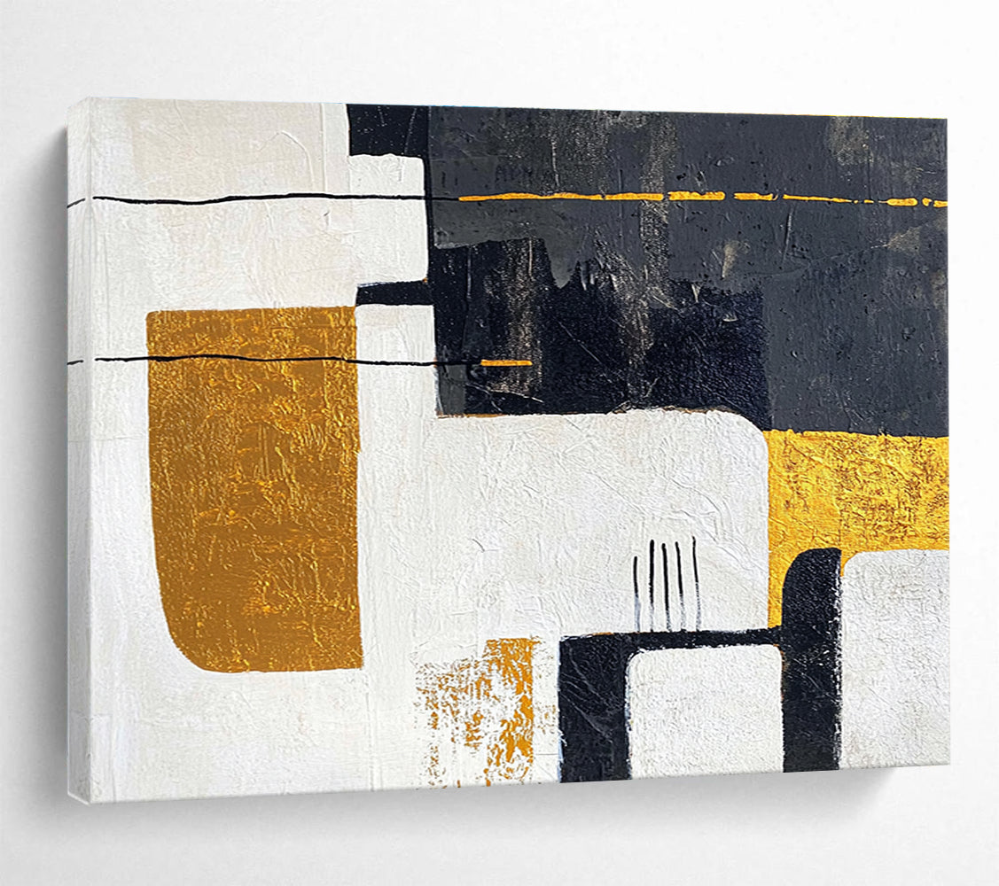 Black and Gold Geometric Abstract Painting with Sophisticated Style ABS425