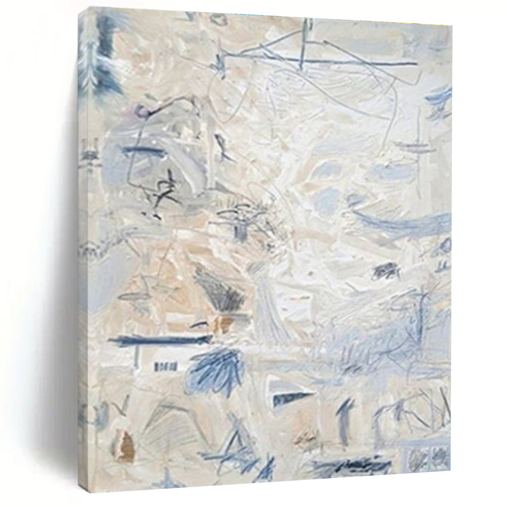 Light - Toned Abstract with Blue Marks Painting for Coastal - Inspired Bedrooms HENG144