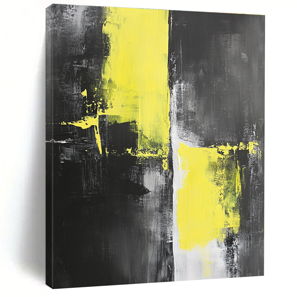 Yellow Black Gray Abstract Painting with High - Contrast Energy WINK505