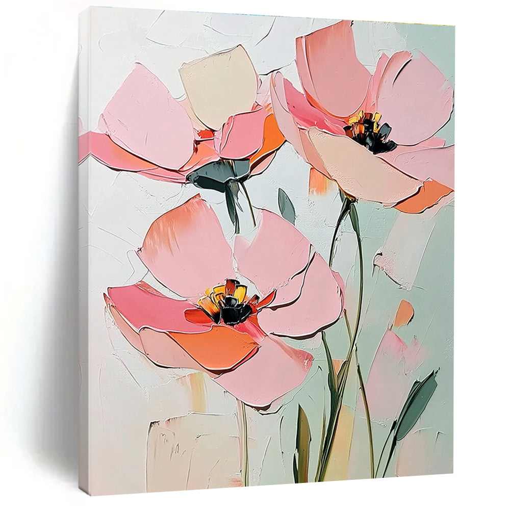 Textured Pink Flower Abstract Painting: Layered Petals & Soft Hues GAB0950
