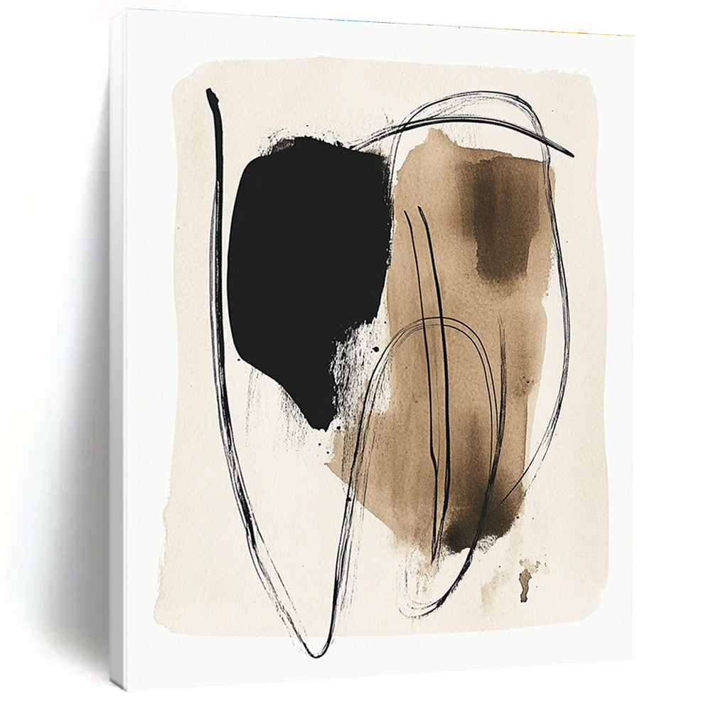 Black and Brown Ink Strokes Bold Abstract Painting for Modern Offices GAB1511