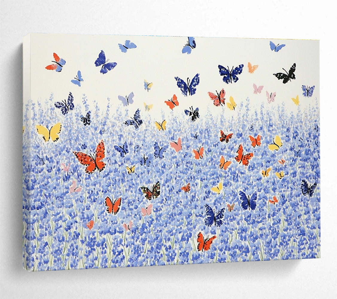 Blue Field with Colorful Butterflies  Nature’s Joyful Scene ABS055