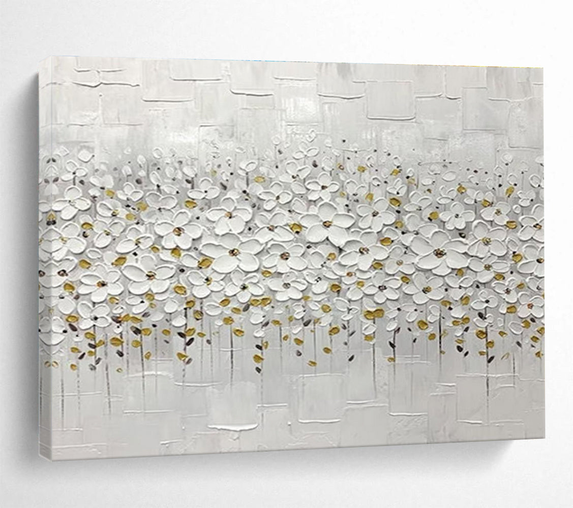 White Flower Field Abstract Painting for Minimalist Bedroom Retreats YHT214