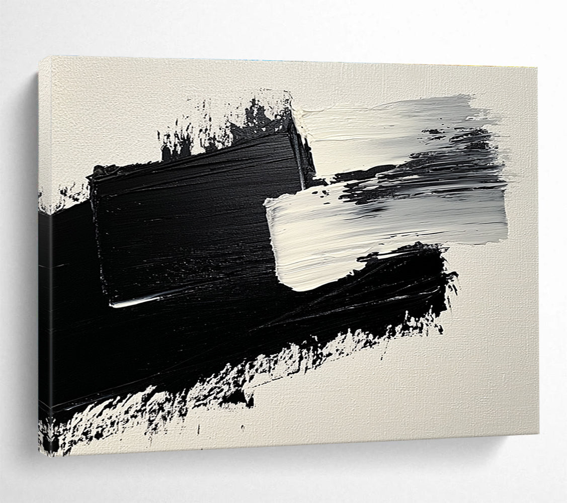 Black and White Textured Strokes Abstract Painting with Bold Minimalism ABS572