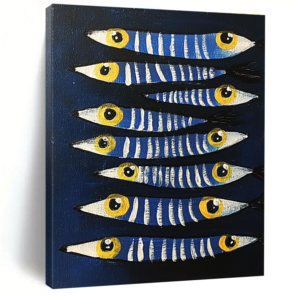 Blue Striped Fish Whimsical Marine Abstract Painting GAB0331