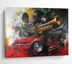Jazz Musicians and Car Abstract Painting with Dynamic Colors ABS273