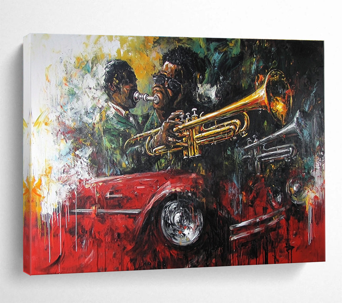 Jazz Musicians and Car Abstract Painting with Dynamic Colors ABS273