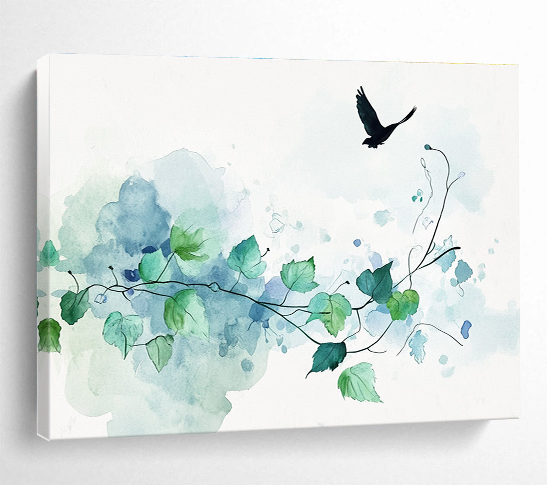 Watercolor Vine and Bird: Serene Nature’s Simplicity Abstract Painting ABS159