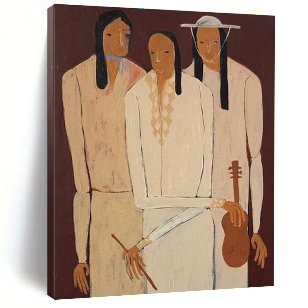 Three Figures in Traditional Attire Abstract Painting for Cultural Heritage Spaces HENG141
