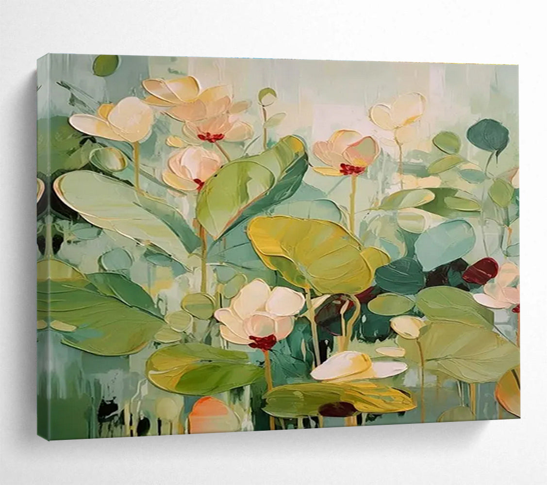 Pastel Water Lilies Abstract Painting for Charming Spaces YHT088