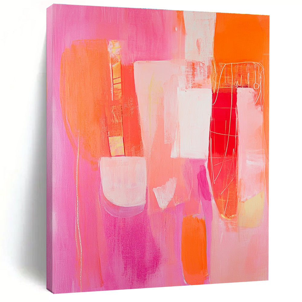 Pink and Orange Shapes Vibrant Abstract Painting GAB0316