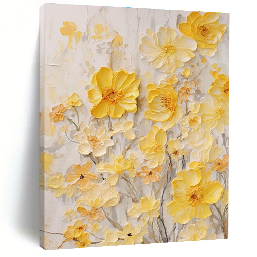 Delicate Textured Yellow Flowers Painting for Serene Interiors HENG289