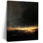 Dark Landscape with Golden Light Abstract Painting of Mysterious Dusk GAB0110