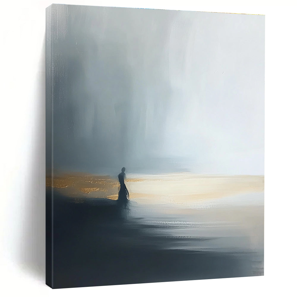 Solitary Figure by Lake - Introspective Landscape Abstract Art GAB0524